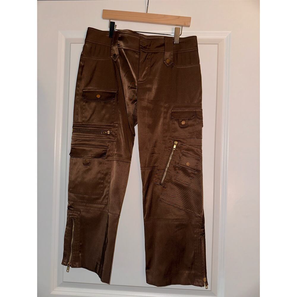 Cache | Size: 4 | Vintage Y2K Brown shiny crop‎ cargo pants gorpcore streetwear